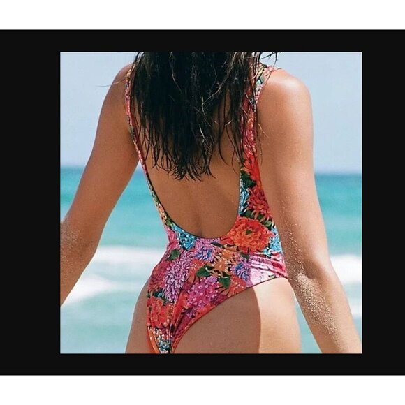Free People x Reina Olga Funky Print Floral Cheeky One-Piece Swimsuit Womens Siz - Picture 3 of 10